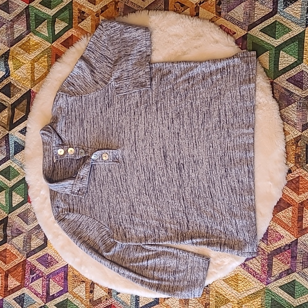 Soft Surroundings Blue Marbled Casual Coastal Abalone Shell Button Pullover Top